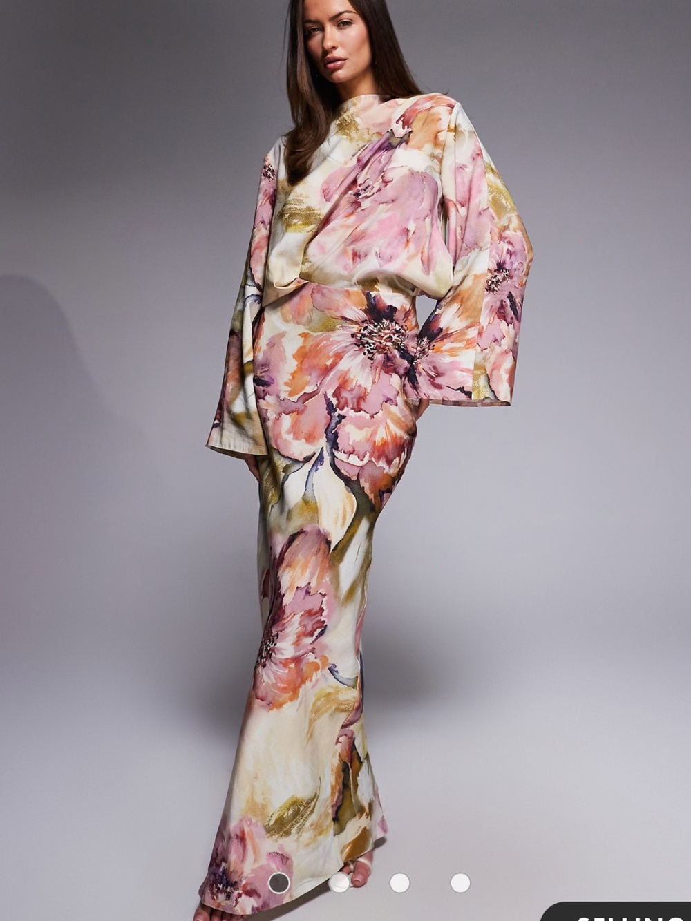 ASOS Design long sleeve tucked waist bias maxi dress in floral print